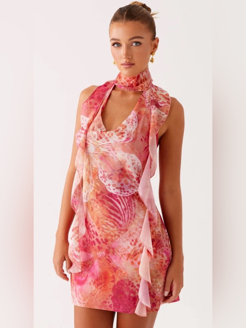 Peppermayo Tanner Flamingo Fling Halter Mini Dress Pink Orange Size US 4